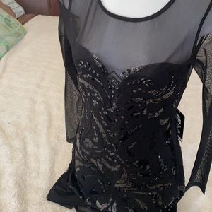 Express Sequin Mesh Long Sleeve Mini Dress